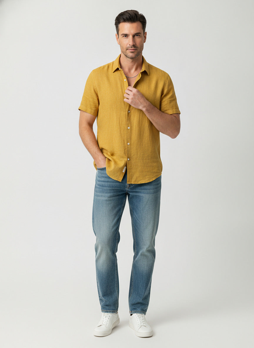 Men's Yellow Short Sleeve Shirt