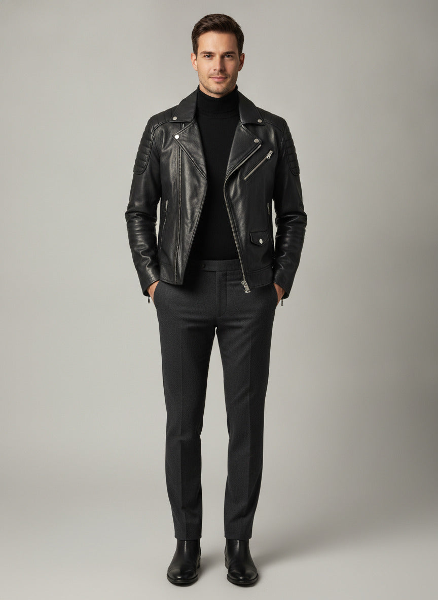 Men's Black Biker Style Jacket